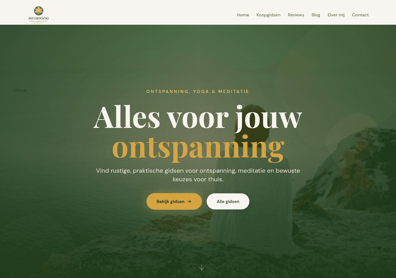 Homepage van ayosenang.nl op desktop: "Alles voor jouw ontspanning"
