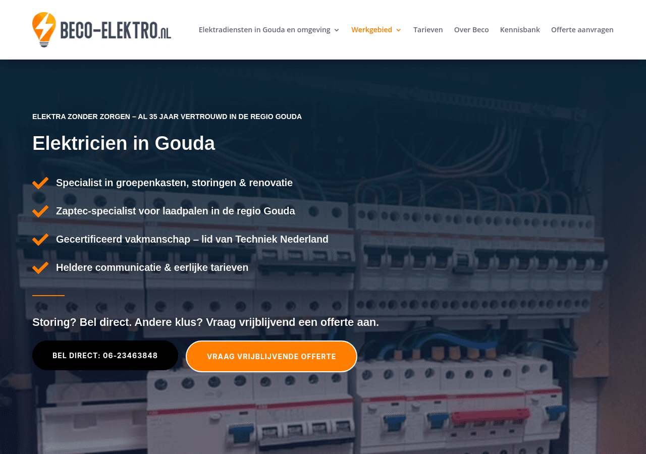 Homepage van beco-elektro.nl op desktop: "Elektricien in Gouda"
