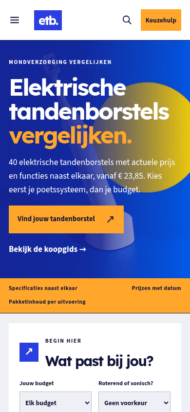 Homepage van Elektrische Tandenborstel Expert op een telefoon