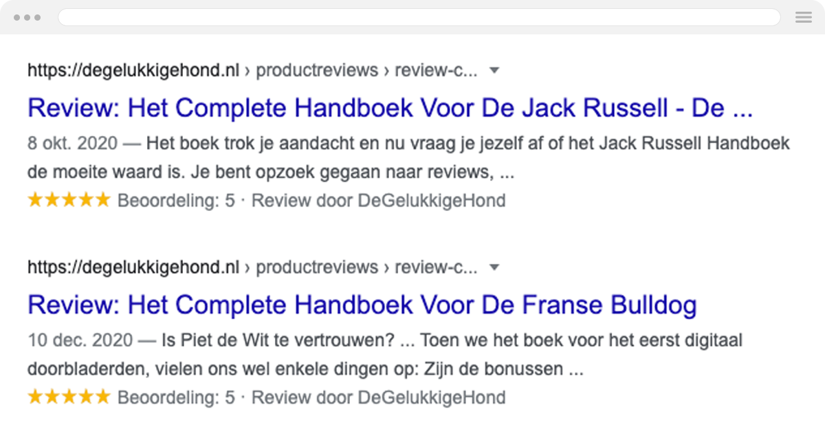 Affiliate Held rich snippets Google zoekresultaten