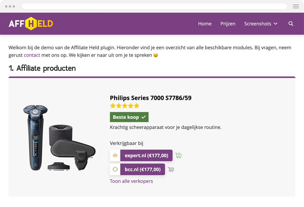 Demo website Affiliate Held plugin