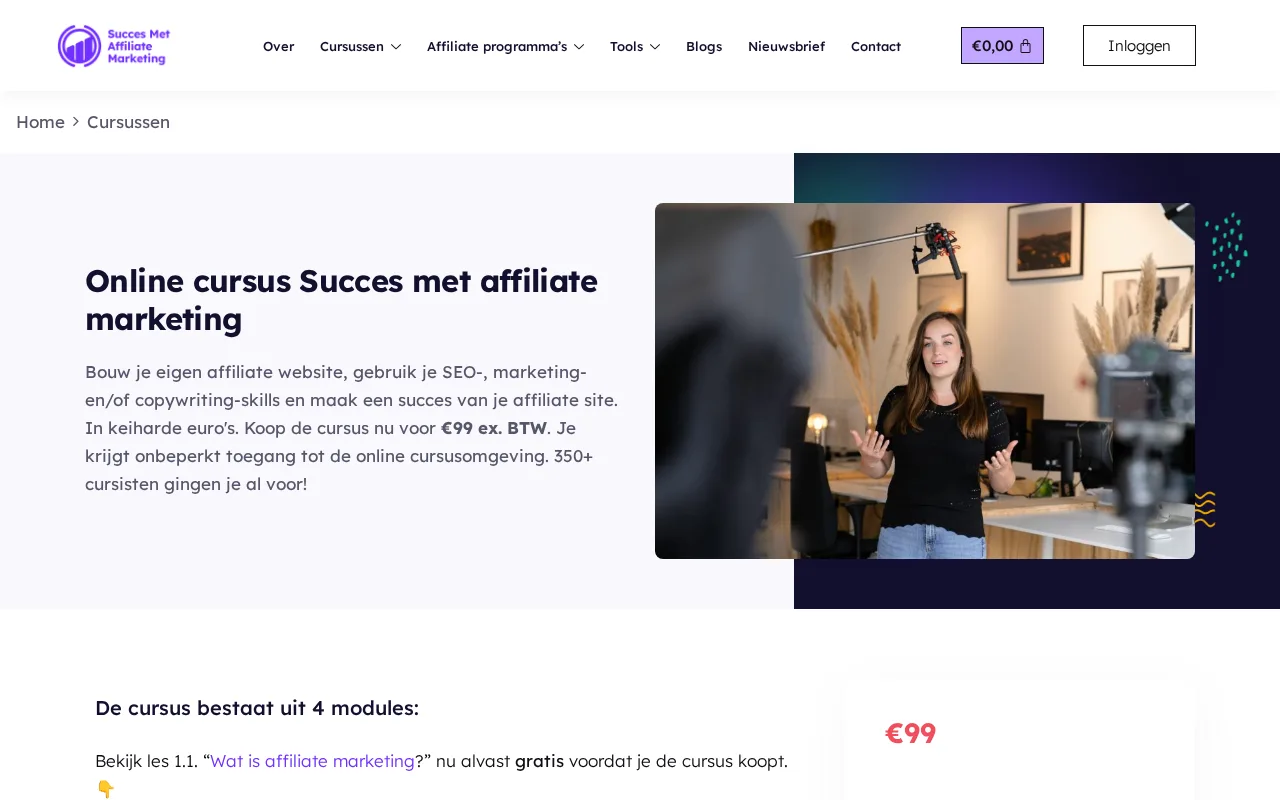 Succes Met Affiliate Marketing cursus portaal - overzicht van alle lessen