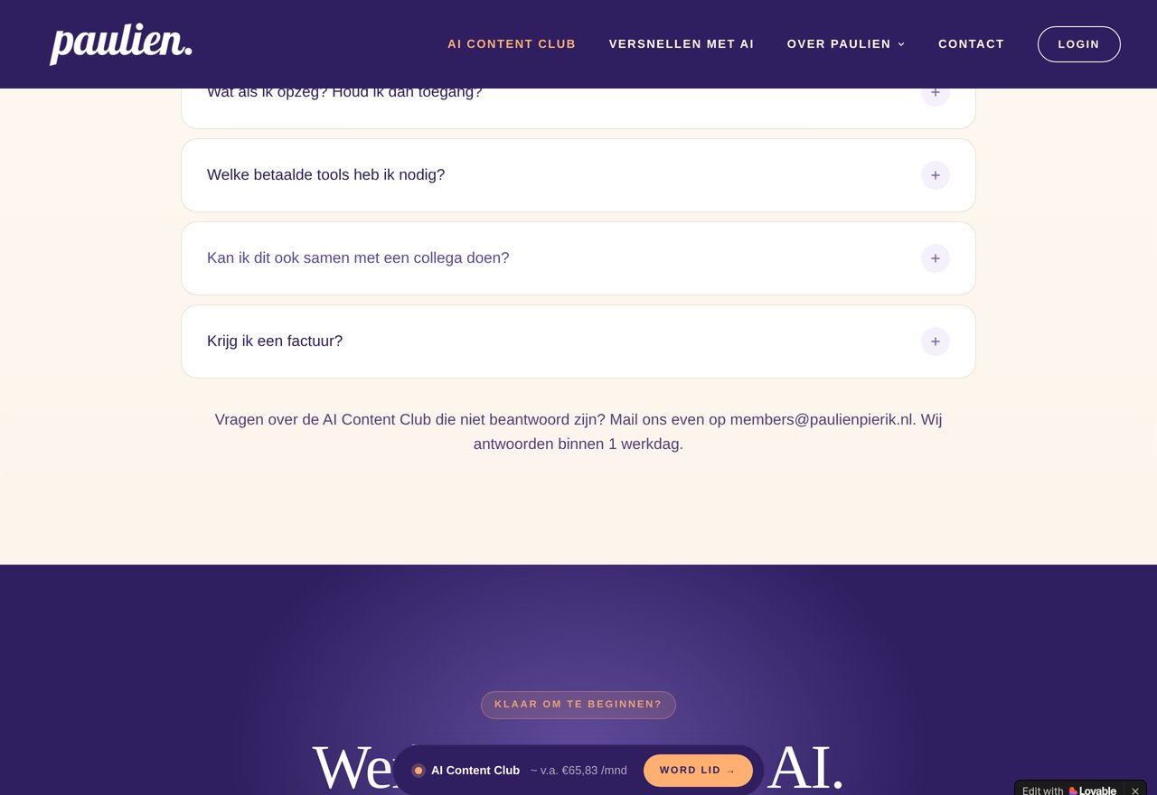 Veelgestelde vragen en prijs van de AI Content Club