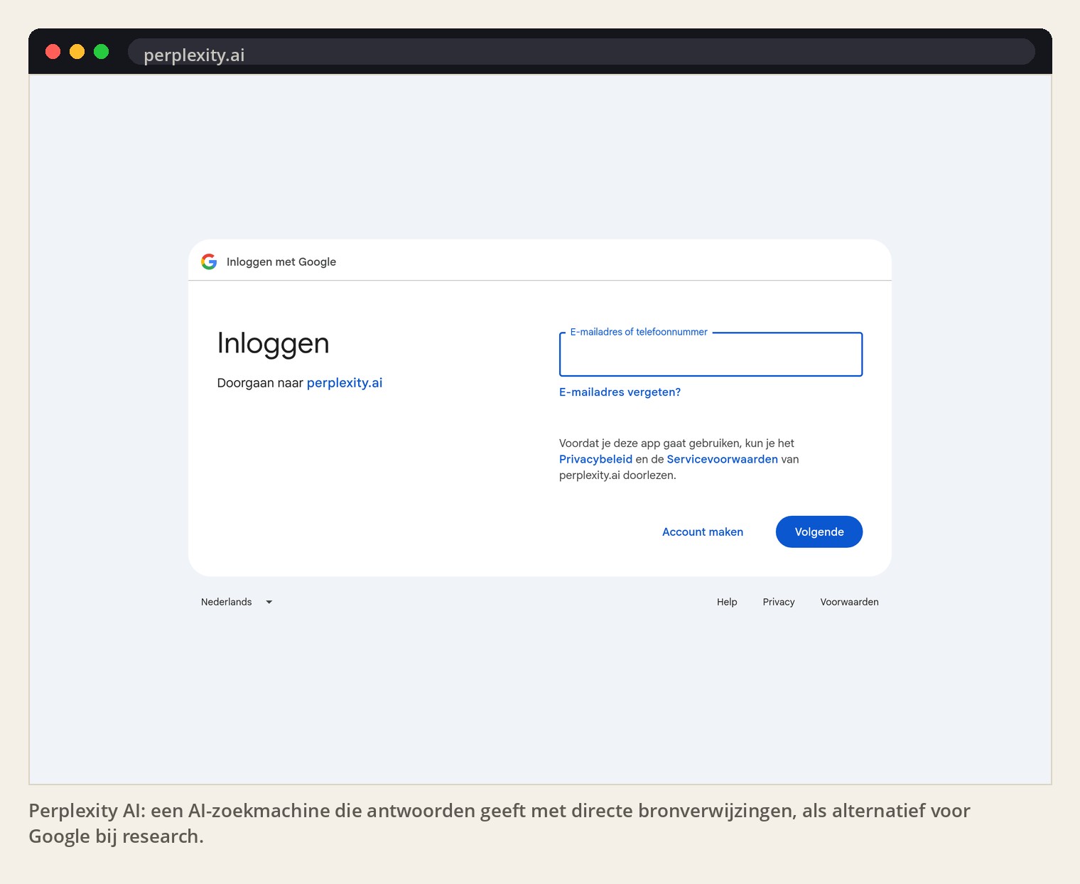 Perplexity AI: een AI-zoekmachine die antwoorden geeft met directe bronverwijzingen, als alternatief voor Google bij research.