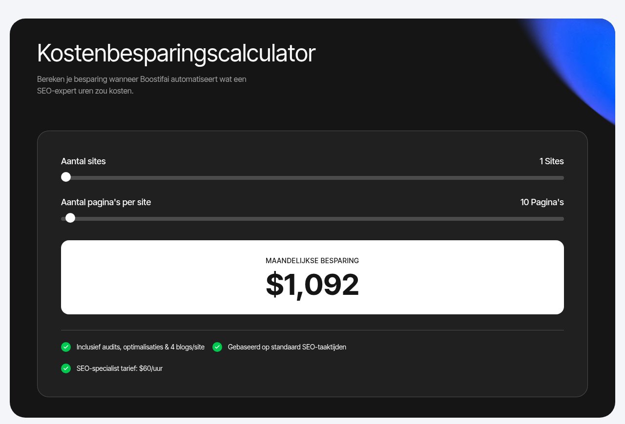 Boostifai kostenbesparingscalculator: 1092 dollar per maand