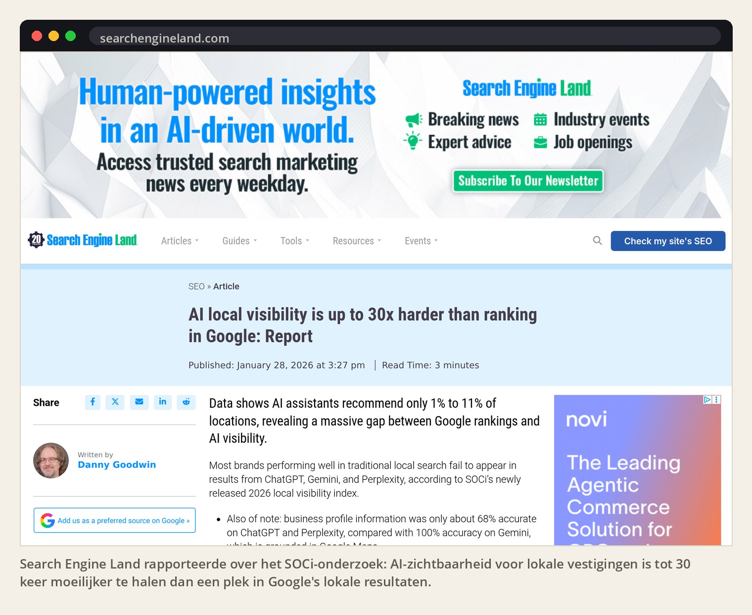 Search Engine Land rapporteerde over het SOCi-onderzoek: AI-zichtbaarheid voor lokale vestigingen is tot 30 keer moeilijker te halen dan een plek in Google's lokale resultaten.