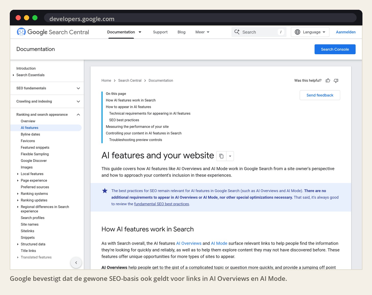 Google bevestigt dat de gewone SEO-basis ook geldt voor links in AI Overviews en AI Mode.