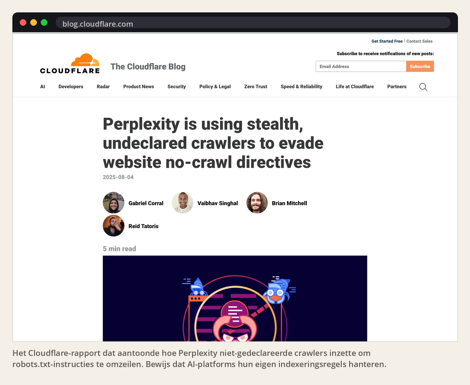 Het Cloudflare-rapport dat aantoonde hoe Perplexity niet-gedeclareerde crawlers inzette om robots.txt-instructies te omzeilen. Bewijs dat AI-platforms hun eigen indexeringsregels hanteren.
