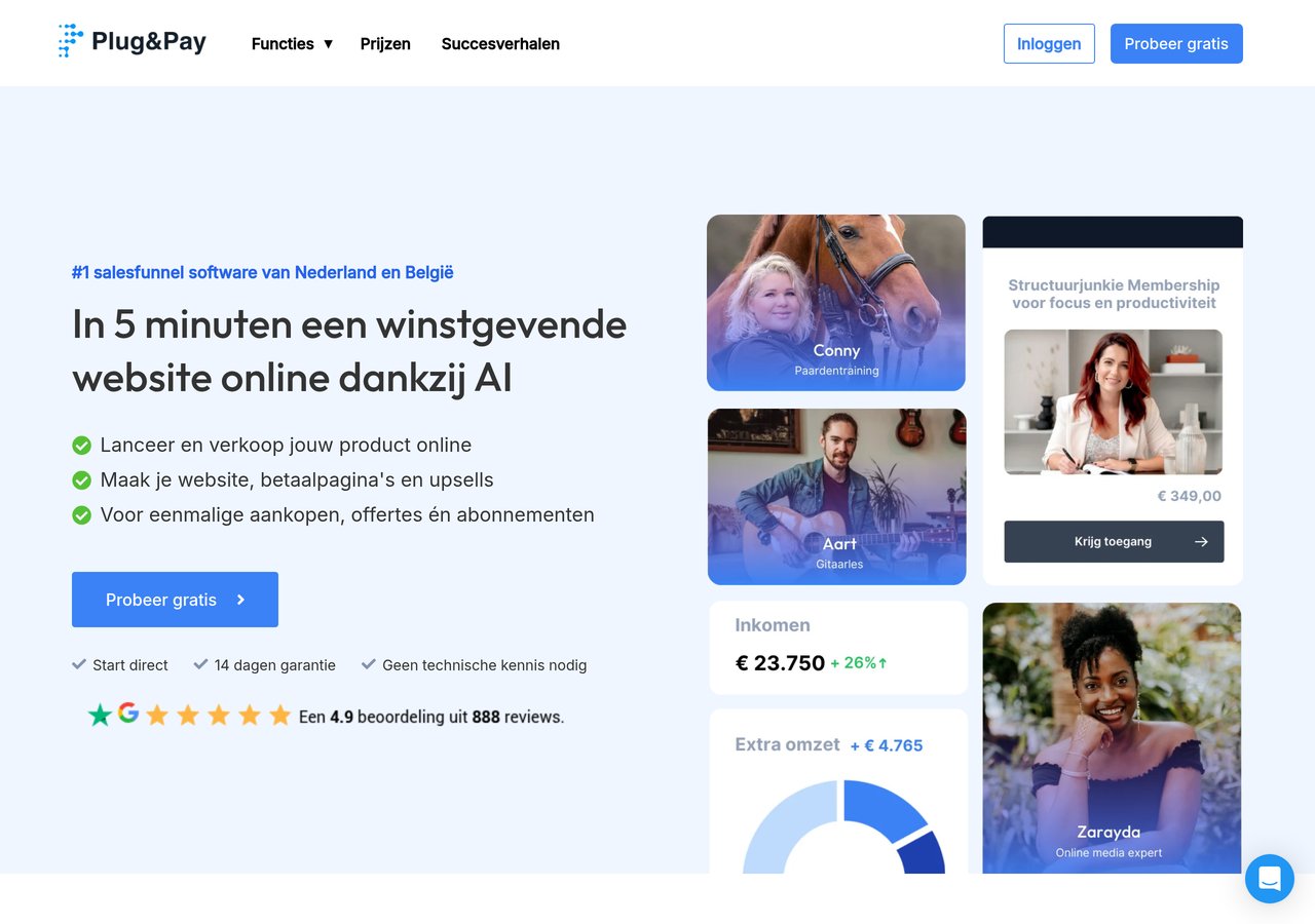 Plug&Pay dashboard en overzicht van verkopen en kliks