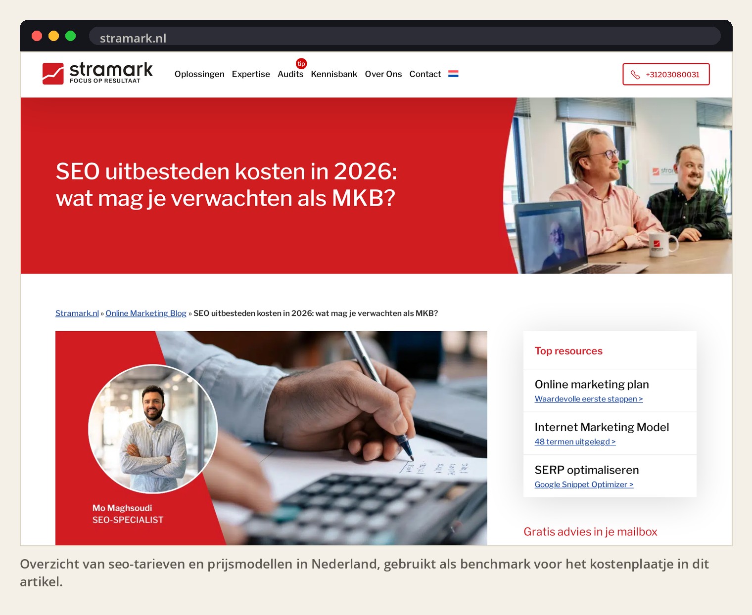 Overzicht van seo-tarieven en prijsmodellen in Nederland, gebruikt als benchmark voor het kostenplaatje in dit artikel.